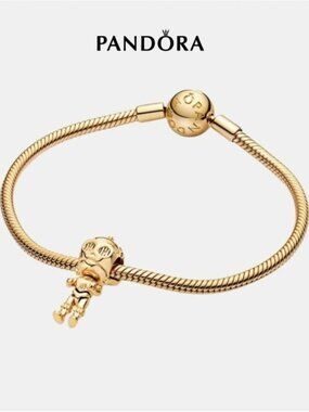 Pandora Gold Snake Chain Bracelet with Gold Dangle Charm
